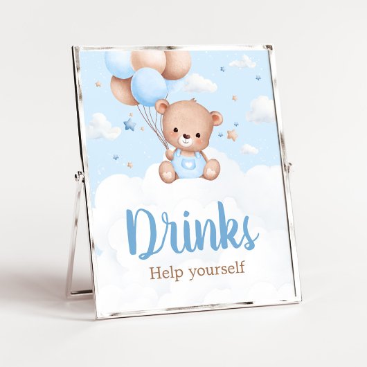 Poster Panneau Baby shower de boisson Blue Teddy Bear