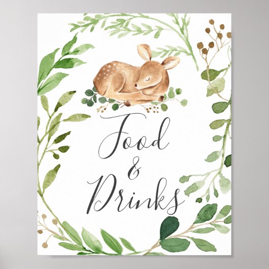 Poster Panneau Baby shower de cerfs Aliments et boissons (Devant)