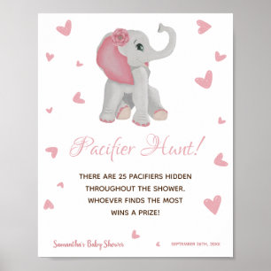 Poster Panneau Baby shower de fille d'éléphant rose aquar