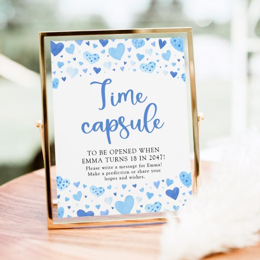 Poster Panneau Baby shower de la capsule de temps Blue He