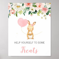 Panneau Baby shower de lapin rose Floral