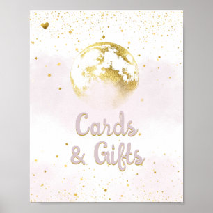 Poster Panneau Baby shower de l'or rose sur la lune et le