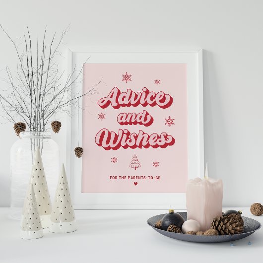 Poster Panneau Baby shower de Noël rose