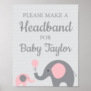 Poster Panneau Baby shower Eléphant rose