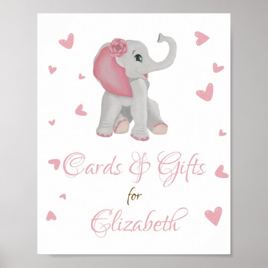 Poster Panneau Baby shower Eléphant Rose Vierge Cadeaux e (Devant)