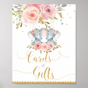 Poster Panneau Baby shower Elephant Twin Girls Cartes & C