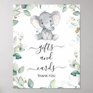 Poster Panneau Baby shower Eléphant Vert Foliage