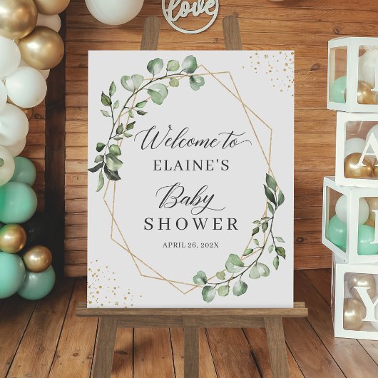 Poster Panneau Baby shower Eucalyptus vert géométrique