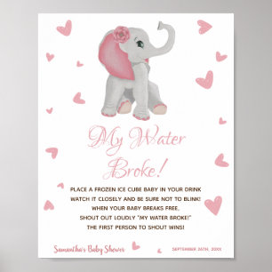 Poster Panneau Baby shower fille rose Mon Eau Broke Jeu