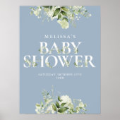 Poster Panneau Baby shower floral bleu Dusty (Devant)