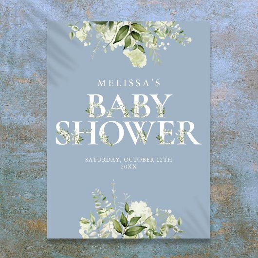 Poster Panneau Baby shower floral bleu Dusty