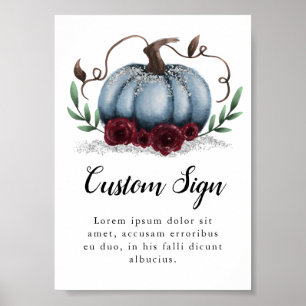 Poster Panneau Baby shower garçon Citrouille bleu