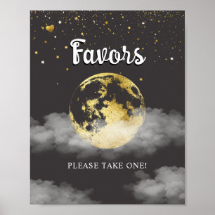 Poster Panneau Baby shower Gold Black Over the Moon Favor