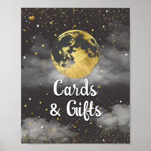 Poster Panneau Baby shower Gold Over the Moon and Stars
