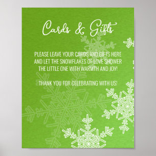 Poster Panneau baby shower Green Snowflakes Cartes et cad