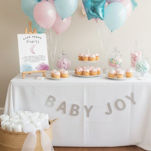 Poster Panneau Baby shower Lune rose