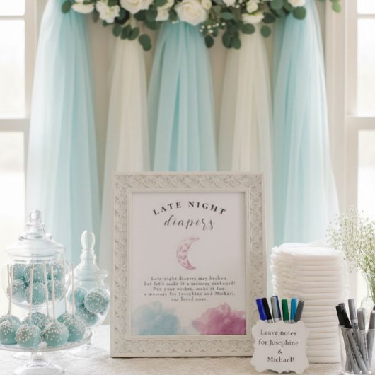 Poster Panneau Baby shower Lune rose