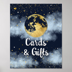 Poster Panneau Baby shower Marine Blue Gold Moon et étoil