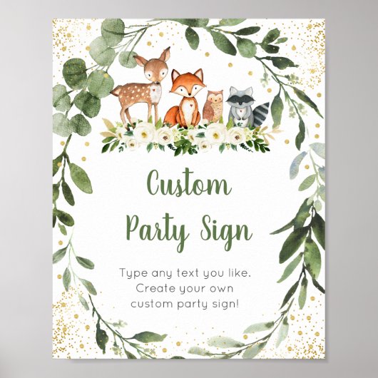 Poster Panneau Baby shower modifiable Woodland Greenery (Devant)