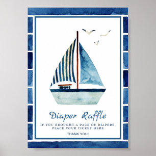 Poster Panneau Baby shower nautique du bateau aquarelle