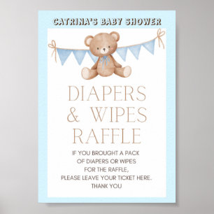 Poster Panneau Baby shower Ours Bleu Teddy