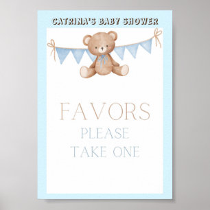Poster Panneau Baby shower Ours Bleu Teddy