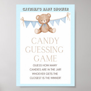 Poster Panneau Baby shower Ours Bleu Teddy