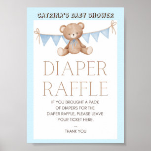 Poster Panneau Baby shower Ours Bleu Teddy