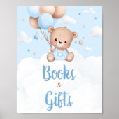Poster Panneau Baby shower Ours Bleu Teddy Livres et Cade (Devant)