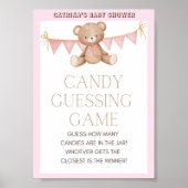 Poster Panneau Baby shower Ours en Teddy Rose (Devant)