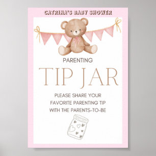 Poster Panneau Baby shower Ours en Teddy Rose