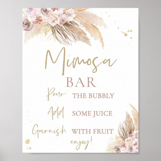 Poster Panneau Baby shower Pampas Boho Grass Mimosa (Devant)
