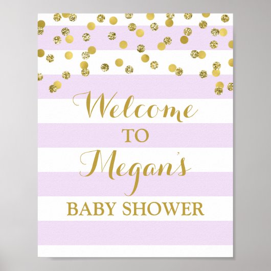 Poster Panneau baby shower Purple Stripes Gold Confetti (Devant)