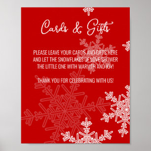 Poster Panneau baby shower Red Snowflakes Cartes et cadea
