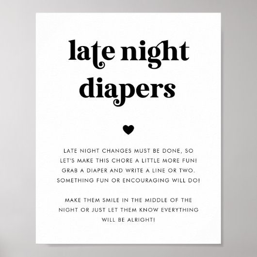 Poster Panneau Baby shower Retro Script Late Night Diapés (Devant)
