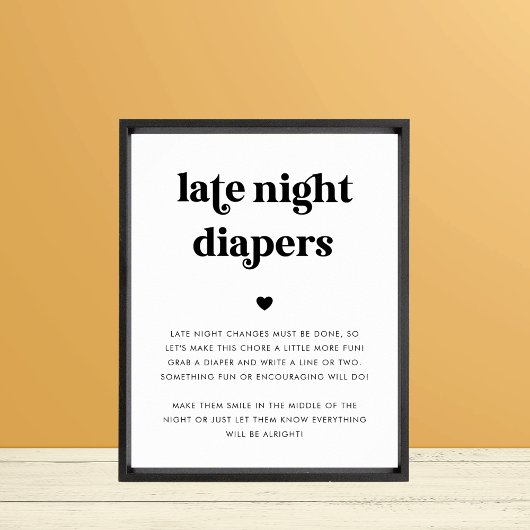 Poster Panneau Baby shower Retro Script Late Night Diapés