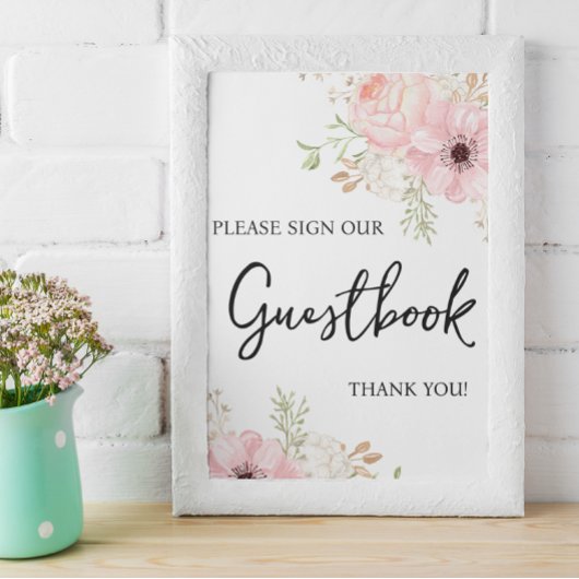 Poster Panneau Baby shower rose Floral