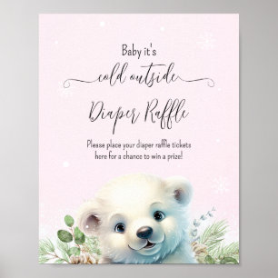 Poster Panneau Baby shower rose Ours polaire d'hiver
