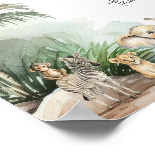 Poster Panneau Baby shower Safari Animaux Cartes et Cadea (Coin)