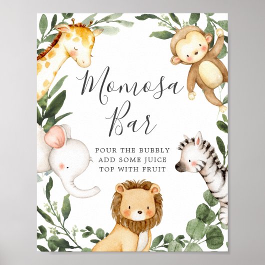 Poster Panneau Baby shower Safari Animaux Mimosa Bar (Devant)