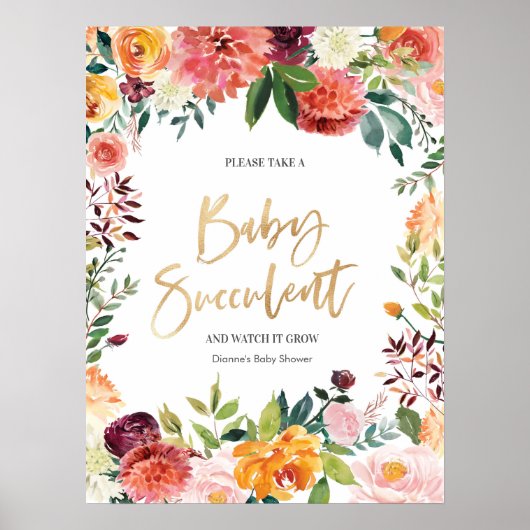 Poster Panneau Baby shower Succulent Floral Baby (Devant)