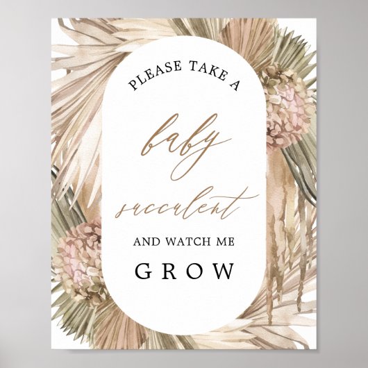 Poster Panneau Baby shower Succulent Pampas Grass Baby (Devant)