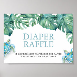 Poster Panneau Baby shower Tropical Sea Turtle Diaper