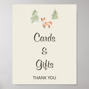 Poster Panneau Baby shower Woodland Fox Cartes et cadeaux