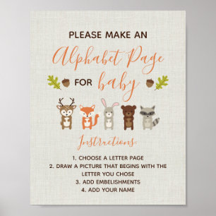 Poster Panneau Baby shower Woodland - Page Alphabet