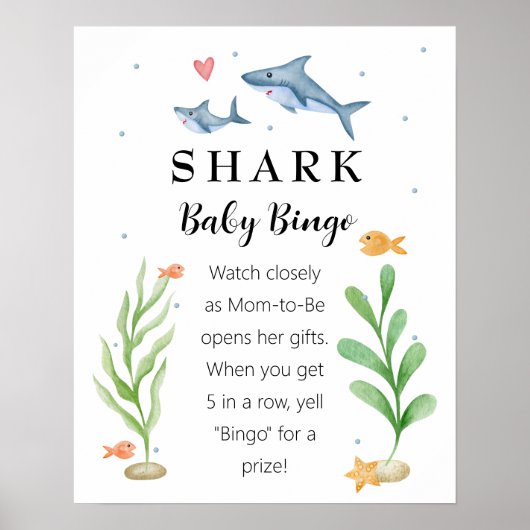 Poster Panneau Bingo Baby shower bébé requin (Devant)