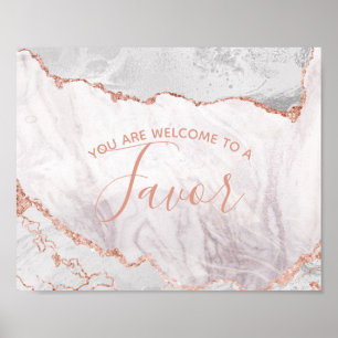 Poster Panneau Blanc & Rose Gold Agate Wedding Favor Tabl
