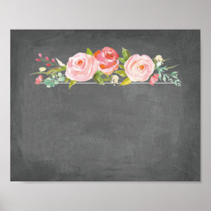Poster Panneau blanc rose Jardin Floral Chalkboard