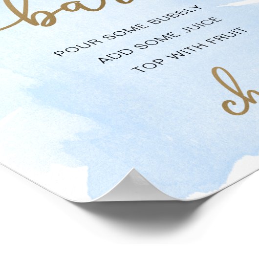 Poster Panneau Bleu Aquarelle Or Mimosa Bar (Coin)