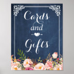 Poster Panneau bleu Chalkboard Floral Cartes et Cadeaux<br><div class="desc">Panneau bleu Cartes et cadeaux Floral Cartes et Cadeaux Signe Poster Modèle. (1) La taille par défaut est de 8, 5 x 11 pouces, vous pouvez la changer en une taille plus grande. (2) Pour plus de personnalisation, cliquez sur le lien "customiser plus loin" et utilisez notre outil de conception...</div>